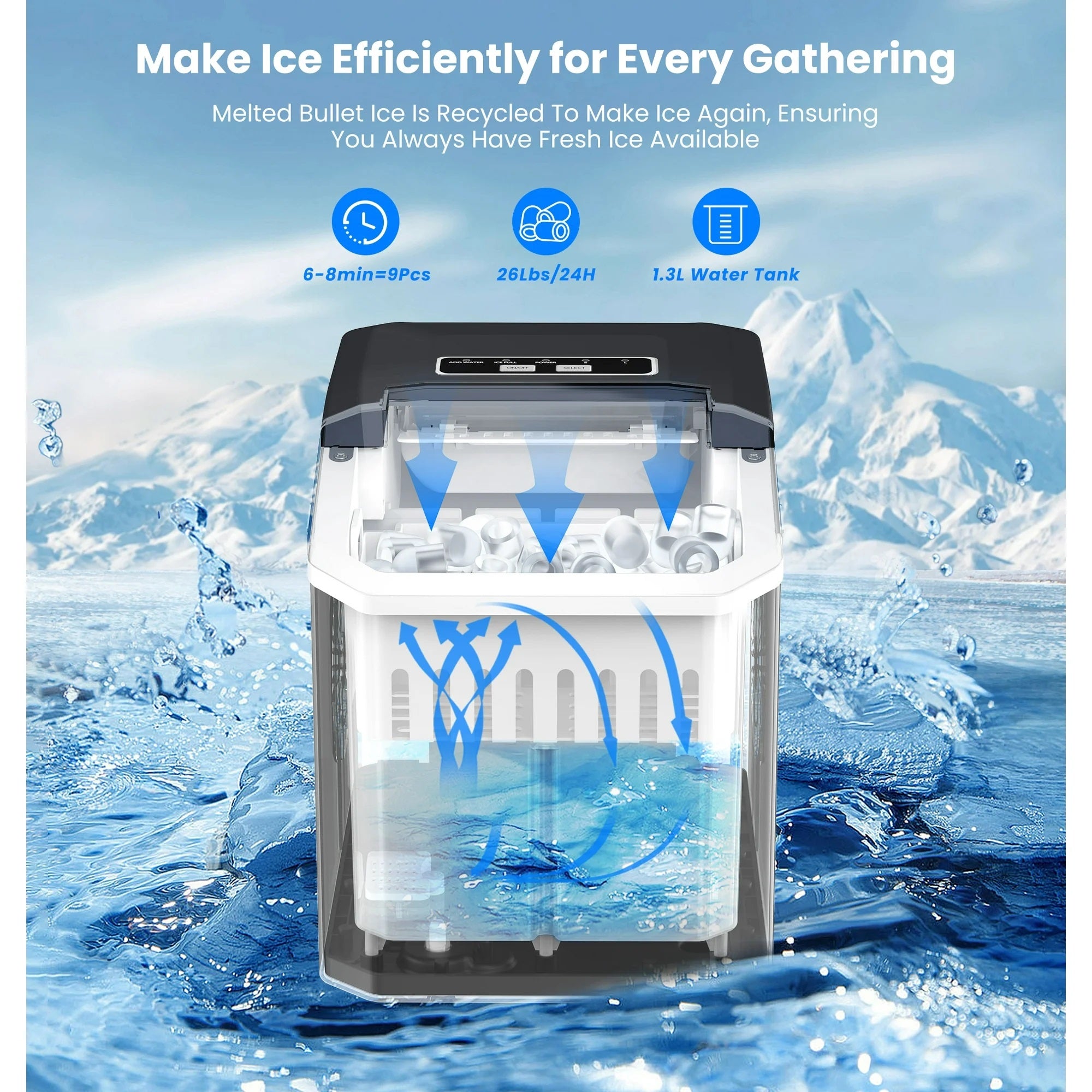 Countertop Ice Maker, Portable Automatic Electric Ice Machine with 26lbs/24h, 2 Sizes, Scoop, Self-Cleaning for Home, Kitchen, Parties (Silver) - YH16M Countertop Ice Maker, Portable Automatic Electric Ice Machine with 26lbs/24h, 2 Sizes, Scoop, Self-Cleaning for Home, Kitchen, Parties (Silver) - YH16M